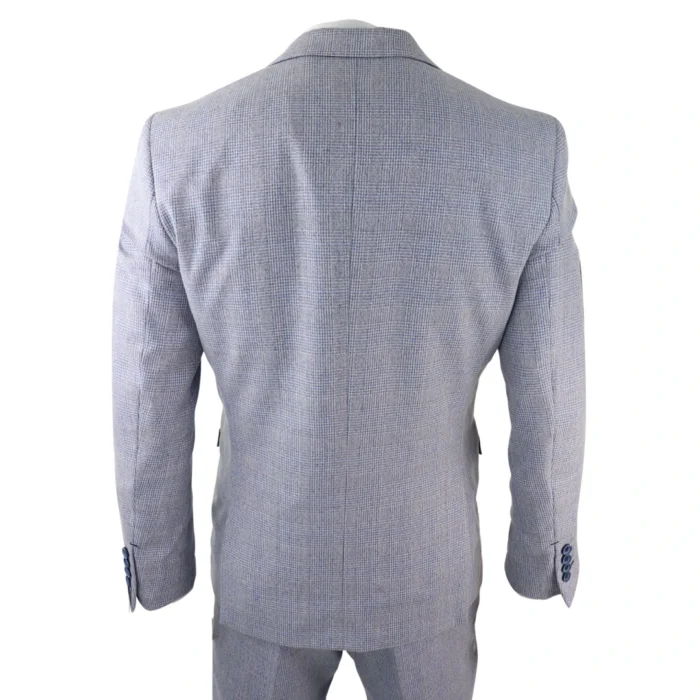 Mens 3 Piece Check Suit Tweed Light Blue Tailored Fit Wedding Peaky Classic - Image 6