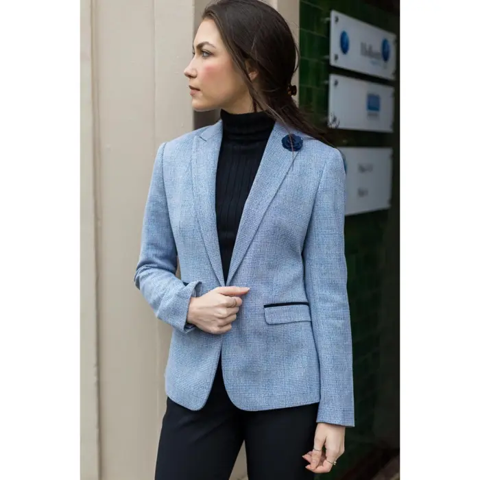 Women Check Blazer Wool Blend Herringbone Tweed Brown Vintage Peaky Blinders - Image 2