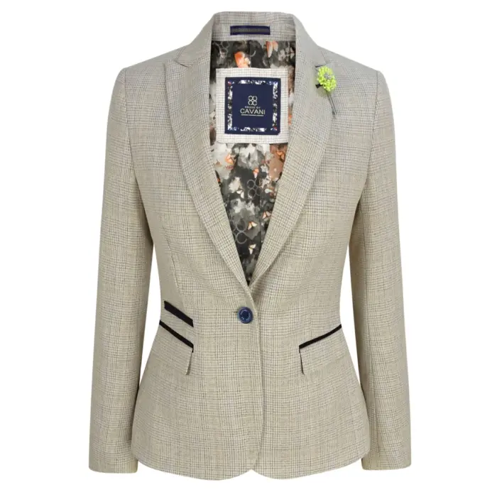 Women Tweed Herringbone Cream Black Tailored Fit Peaky Blinders Classic Blazer - Image 1