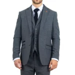 Men's Suit Grey 3 Piece Herringbone Tweed Wool Blend Classic Formal Dress