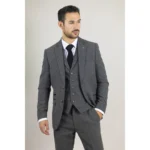Men's Suit Grey 3 Piece Herringbone Tweed Wool Blend Classic Formal Dress - Image 3