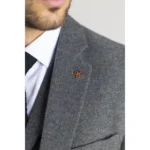 Men's Suit Grey 3 Piece Herringbone Tweed Wool Blend Classic Formal Dress - Image 4
