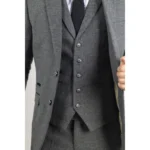 Men's Suit Grey 3 Piece Herringbone Tweed Wool Blend Classic Formal Dress - Image 5
