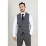 Men's Suit Grey 3 Piece Herringbone Tweed Wool Blend Classic Formal Dress - Image 6
