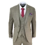 Mens Tweed Check Olive Green Wine Suit Tailored Fit Wedding