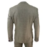 Mens Tweed Check Olive Green Wine Suit Tailored Fit Wedding - Image 6