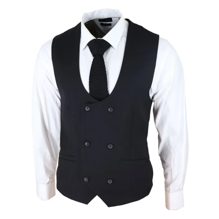 Mens Double Breasted Scoop Waistcoat Classic Smart Formal Wedding - Image 2