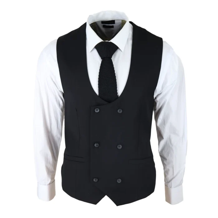 Mens Double Breasted Scoop Waistcoat Classic Smart Formal Wedding - Image 1