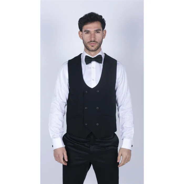 Mens Double Breasted Scoop Waistcoat Classic Smart Formal Wedding - Image 3