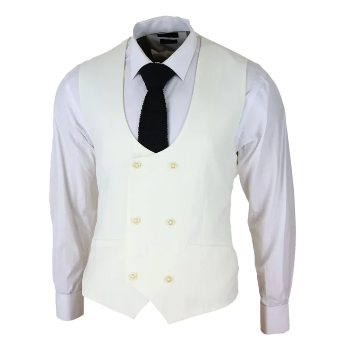 Mens Double Breasted Scoop Waistcoat Classic Smart Formal Wedding - Image 6