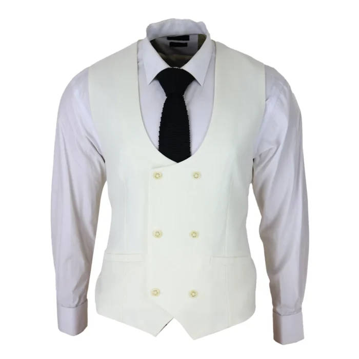 Mens Double Breasted Scoop Waistcoat Classic Smart Formal Wedding - Image 5