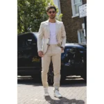 Mens 2 Piece Summer Suit Beige Office Wedding Smart Casual Classic Italian Tailored Fit - Image 2