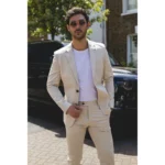 Mens 2 Piece Summer Suit Beige Office Wedding Smart Casual Classic Italian Tailored Fit