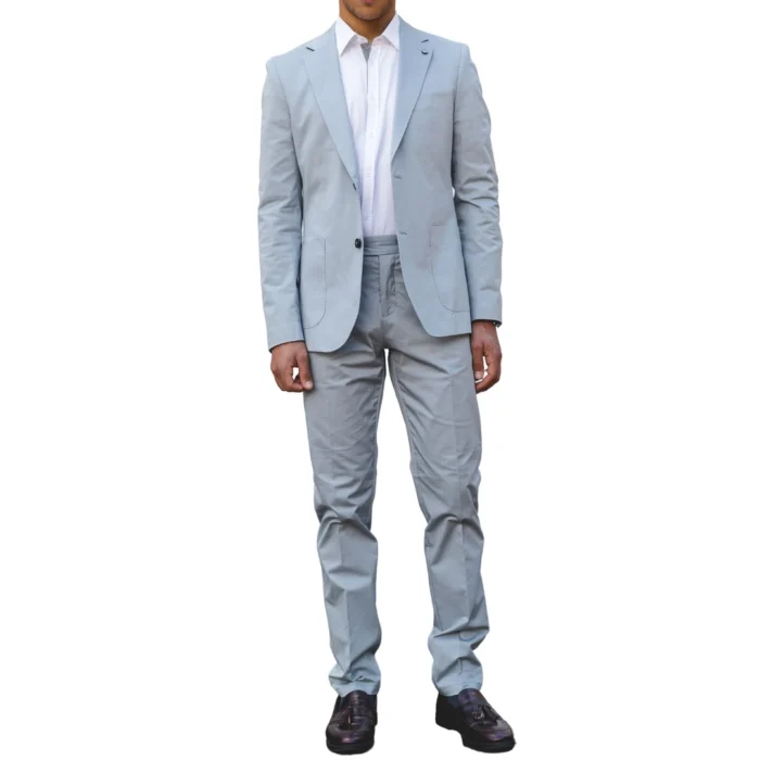 Mens 2 Piece Summer Suit Light Blue Office Wedding Smart Casual Classic Italian Tailored Fit - Image 1