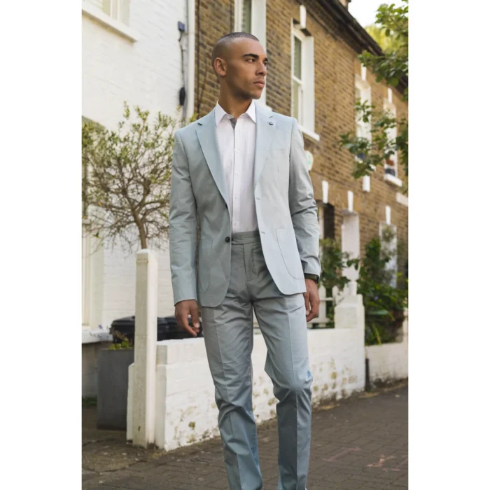 Mens 2 Piece Summer Suit Light Blue Office Wedding Smart Casual Classic Italian Tailored Fit - Image 3