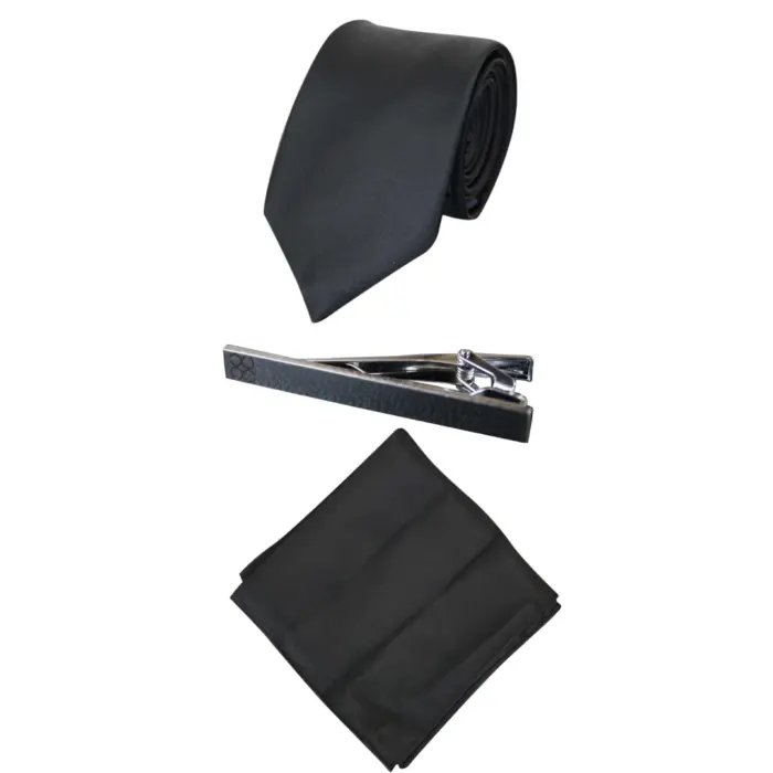 Mens Matching Satin Silk Tie Hanky Hankerchief & Tie Clip Polka Dot Wedding Prom Office - Image 3
