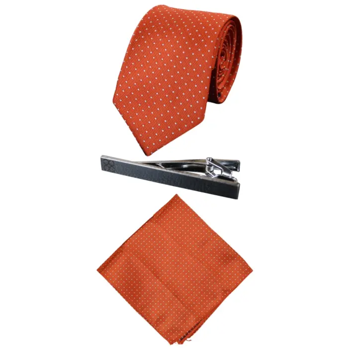 Mens Matching Satin Silk Tie Hanky Hankerchief & Tie Clip Polka Dot Wedding Prom Office - Image 7