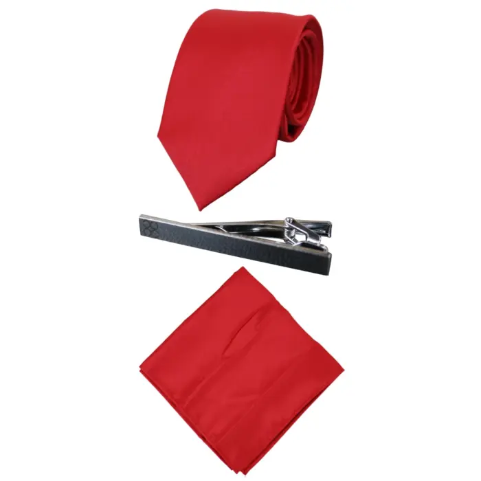 Mens Matching Satin Silk Tie Hanky Hankerchief & Tie Clip Polka Dot Wedding Prom Office - Image 9