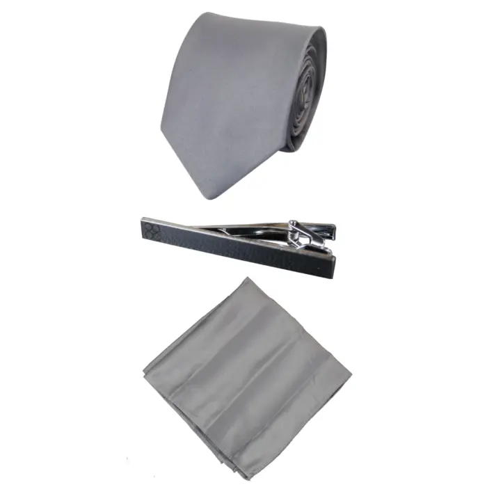 Mens Matching Satin Silk Tie Hanky Hankerchief & Tie Clip Polka Dot Wedding Prom Office - Image 10