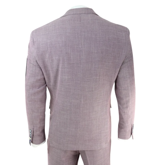 Mens 3 Piece Suit Blush Pink Summer Linen Tailored Fit Wedding Prom Classic - Image 6