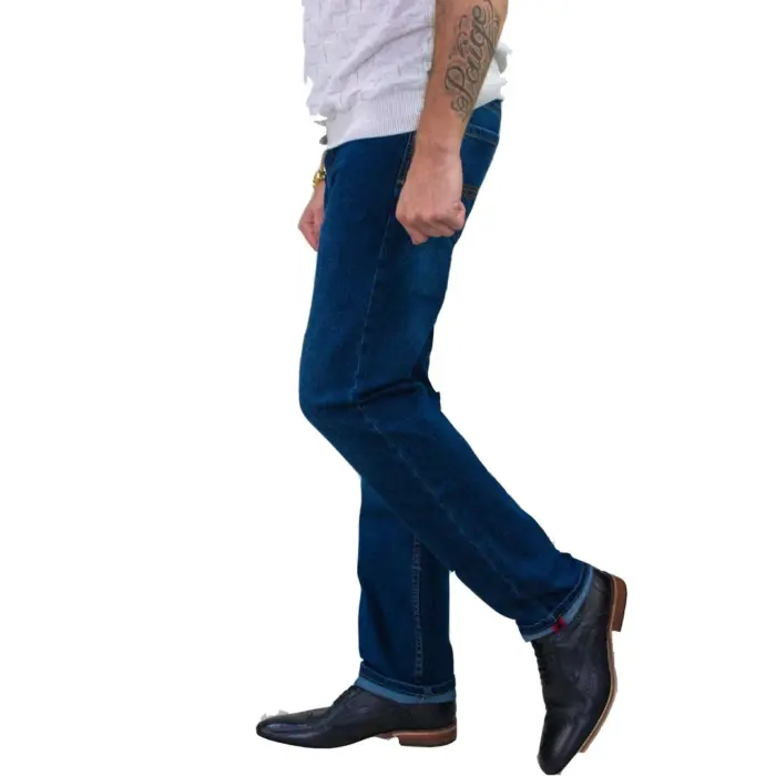 Mens Stretch Denim Jeans Navy Stonewash Black Premium Milano Smart Casual - Image 14
