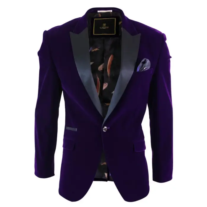 Mens Soft Velvet Black Navy 1 Button Dinner Jacket Tuxedo Blazer Smart Casual Fit - Image 9