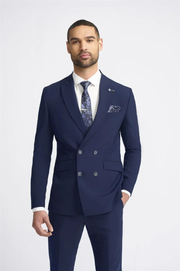 Men's Suit Navy Blue 2 Piece Double Breasted Tailored Fit - Image 2