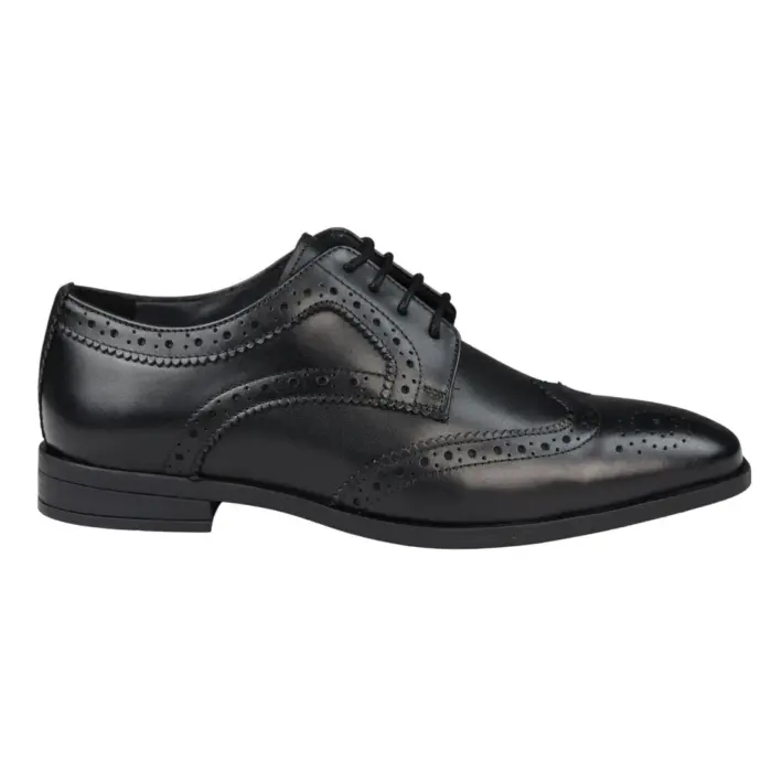 Mens Real Leather Smart Shoes Laced Brogue Shoes Black Brown Classic Gatsby Dress - Image 2