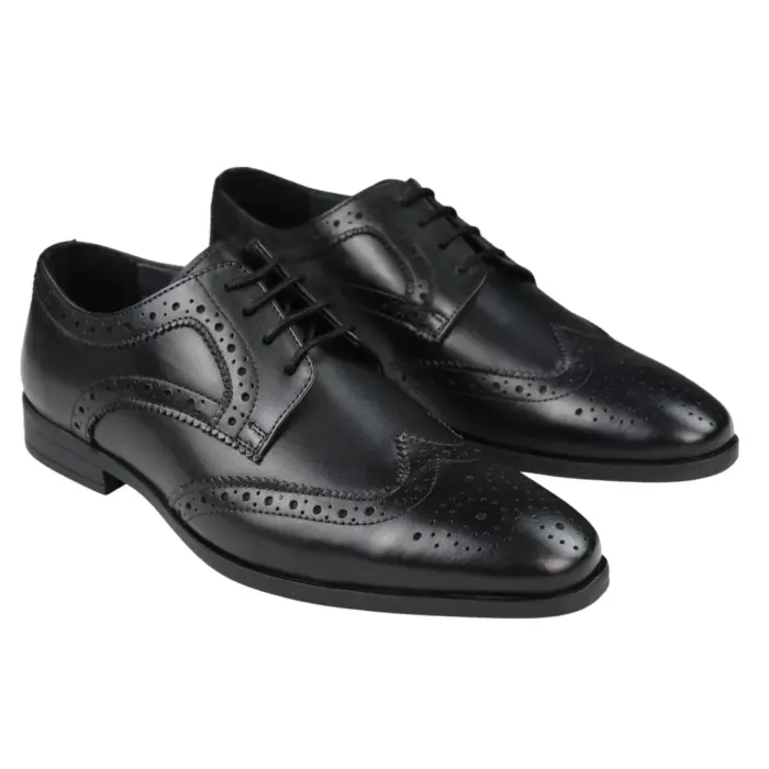 Mens Real Leather Smart Shoes Laced Brogue Shoes Black Brown Classic Gatsby Dress - Image 3
