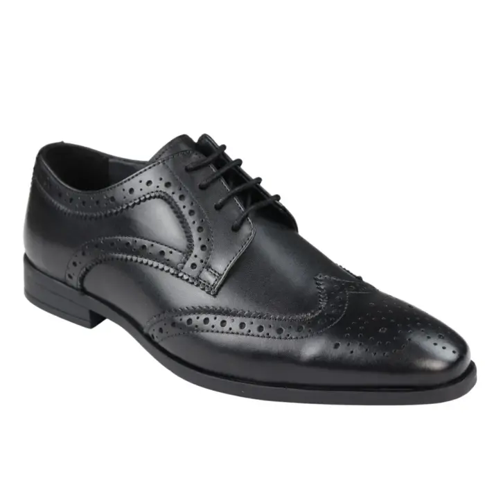 Mens Real Leather Smart Shoes Laced Brogue Shoes Black Brown Classic Gatsby Dress - Image 1