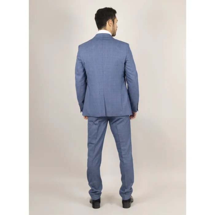 Men's Suit 3 Piece Blue Checked Classic Plaid Tailored Fit Formal Dress - Image 7