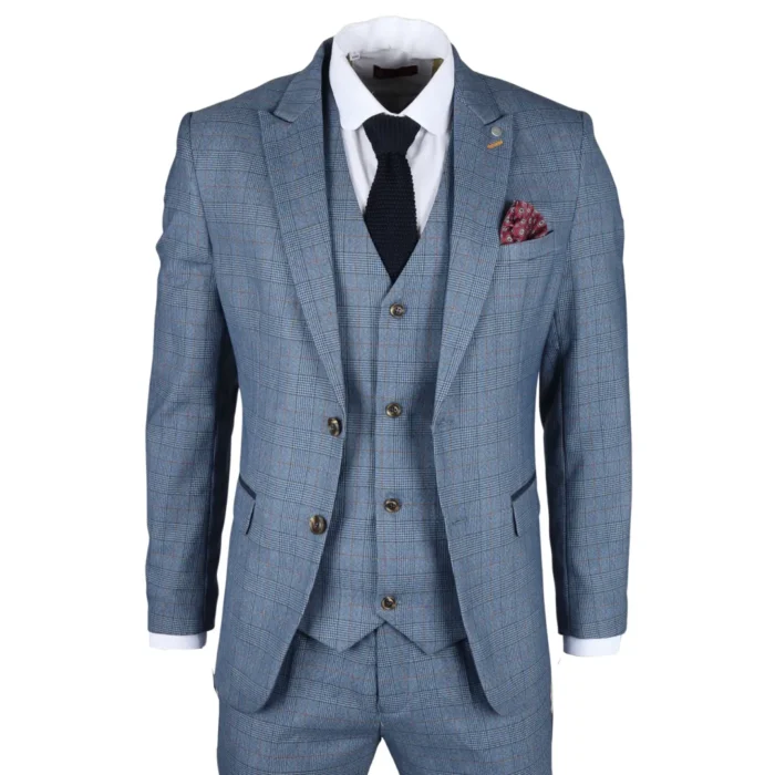 Men's Blazer Blue Checked Classic Sport Coat Plaid Tailored Fit - Image 1