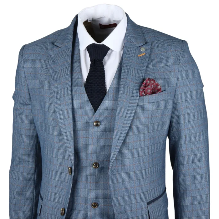 Men's Blazer Blue Checked Classic Sport Coat Plaid Tailored Fit - Image 2