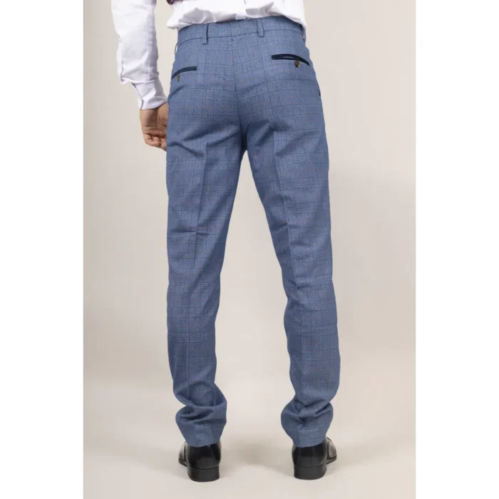 Men's Trousers Blue Checked Casual Formal Pants - Image 2