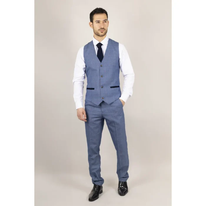 Men's Waistcoat Blue Checked Tailored Fit Vest - Image 2