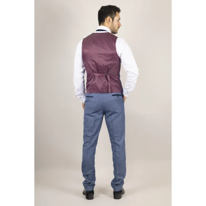 Men's Waistcoat Blue Checked Tailored Fit Vest - Image 3