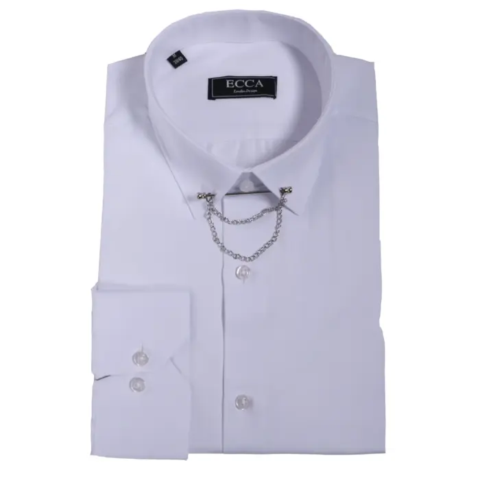 Mens White Button Down Poplin Shirt With Bar & Chain Smart Formal Classic - Image 4