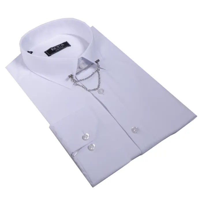 Mens White Button Down Poplin Shirt With Bar & Chain Smart Formal Classic - Image 5