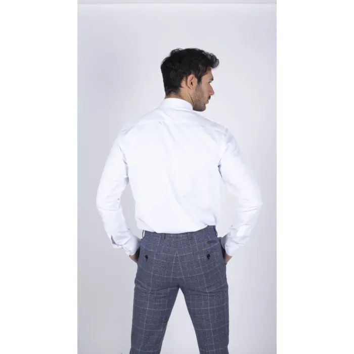 Mens White Button Down Poplin Shirt With Bar & Chain Smart Formal Classic - Image 3