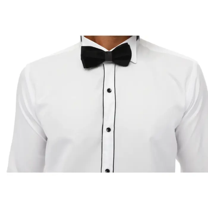 Mens Wing Collar Shirt Tuxedo White Black Piping Double Cuff Dinner Classic - Image 2
