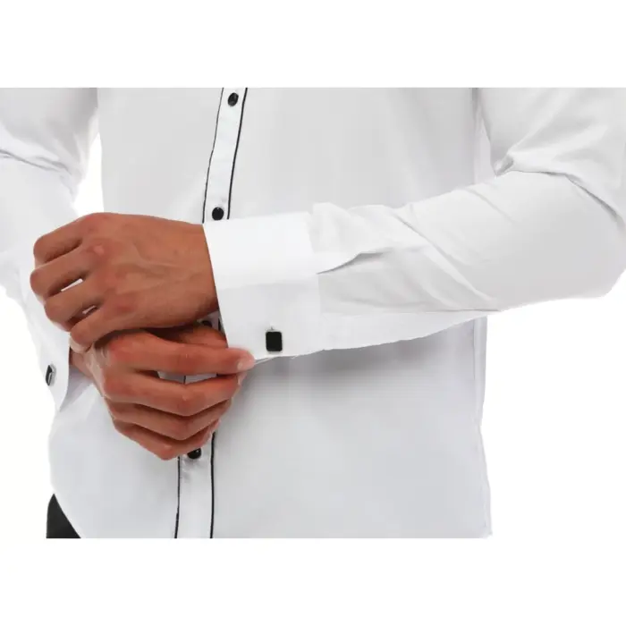Mens Wing Collar Shirt Tuxedo White Black Piping Double Cuff Dinner Classic - Image 4