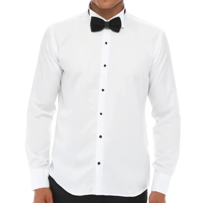 Mens Wing Collar Shirt Tuxedo White Double Cuff Dinner Classic - Image 1