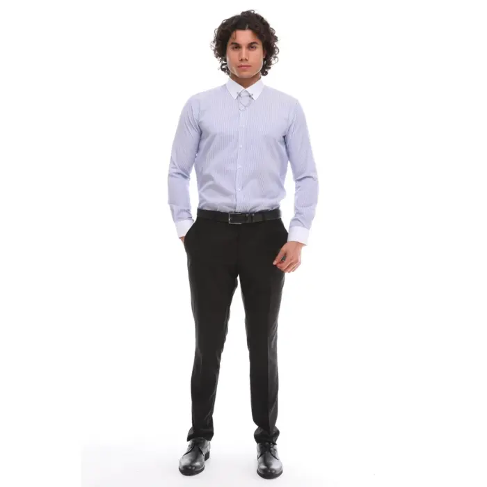 Mens Stripe Button Down Poplin Shirt With Bar & Chain Smart Formal Classic - Image 4