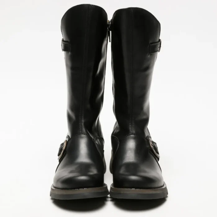 MES2913 - Women's Wedge Heel Buckle Mid Calf Leather Boots - Image 2