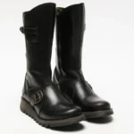 MES2913 - Women's Wedge Heel Buckle Mid Calf Leather Boots - Image 5