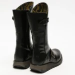 MES2913 - Women's Wedge Heel Buckle Mid Calf Leather Boots - Image 4