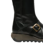 MES2913 - Women's Wedge Heel Buckle Mid Calf Leather Boots - Image 3
