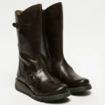 MES2913 - Women's Wedge Heel Buckle Mid Calf Leather Boots - Image 9