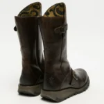 MES2913 - Women's Wedge Heel Buckle Mid Calf Leather Boots - Image 8