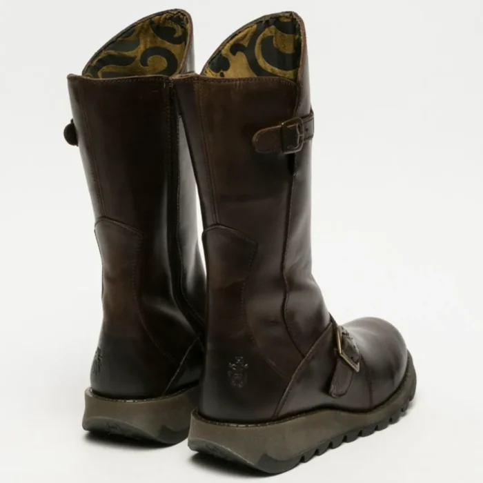 MES2913 - Women's Wedge Heel Buckle Mid Calf Leather Boots - Image 8